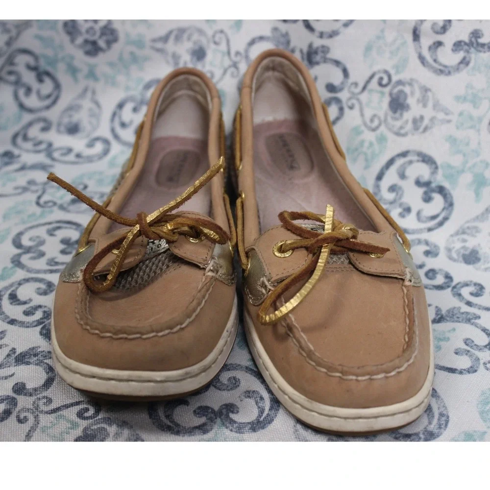 Sperry‎ Top Sider Women's Tan Gold Mesh Boat Shoes Loafers Size 8M